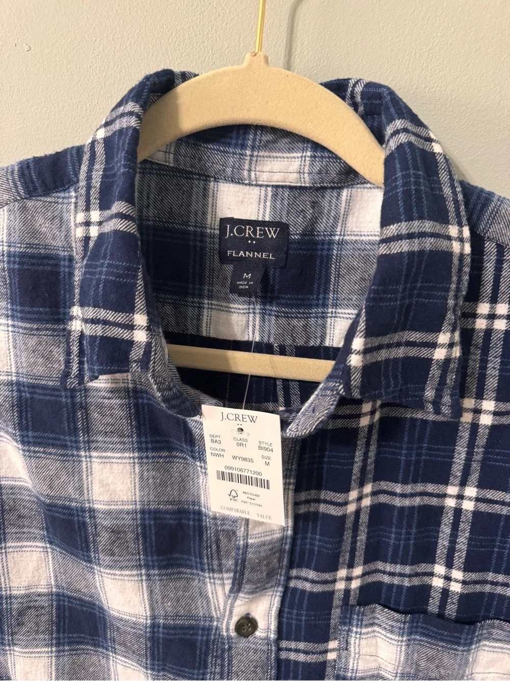 J.Crew NWT Flannel 100% Cotton Mixed Plaid Button Up Shirt Men's‎ Size M